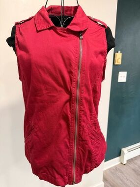 Christopher & Banks Bright Red Sleeveless Zip-Front Vest